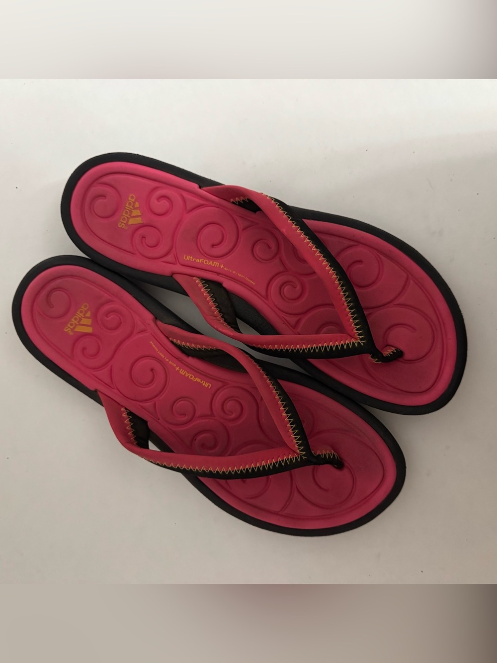adidas Women's Pink and Black UltraFOAM Flip Flops